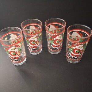 Vintage Set of 4 Firna Santa Claus Drinking Glasses Collectable Indonesia